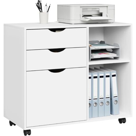 WOLTU Archivador de Documentos de Oficina Archivador Archivador con Cajones y Compartimentos Abiertos Gabinete con Ruedas, Blanco