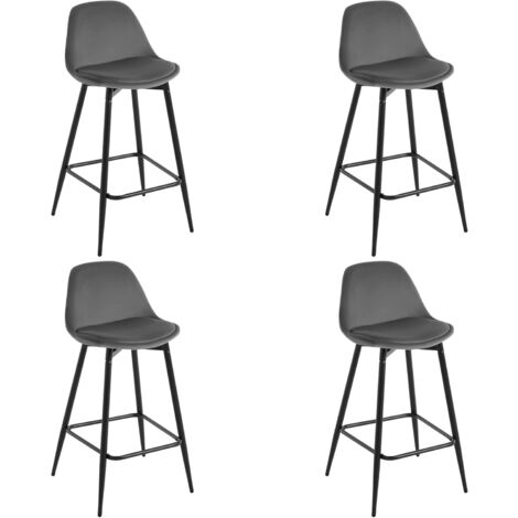 Klihome 4x Taburetes de Cocina, Taburetes de Bar, Taburetes Altos para Cocina, Comedor, Estudio, en Terciopelo + Metal, Gris Oscuro