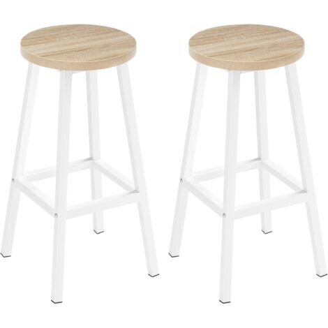Klihome 2x Taburetes de Bar, Taburete de Bar con Patas Reposapiés, Taburete sin Respaldo para Cocina, Comedor y Bar, Madera Clara (1/5)