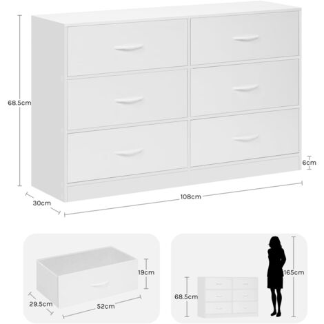 WOLTU Cómoda con 6 cajones de tela 108x30x68,5 cm moderno blanco