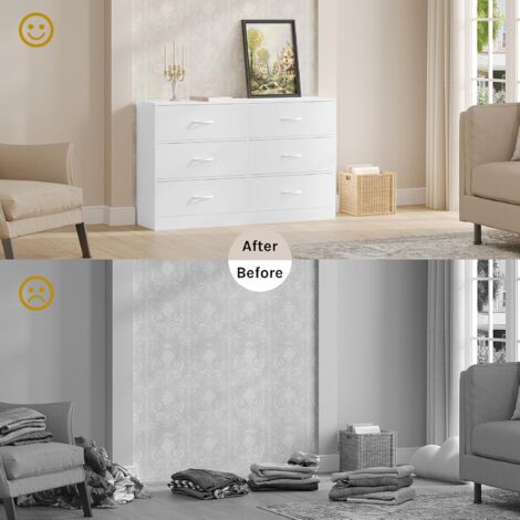 WOLTU Cómoda con 6 cajones de tela 108x30x68,5 cm moderno blanco