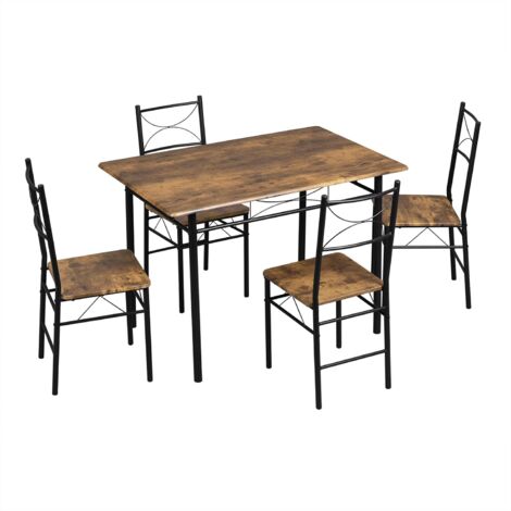 WOLTU Juego de mesa industrial y 4 sillas, marrón rústico + negro