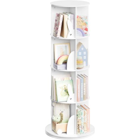WOLTU Librería Infantil Giratoria, Librería Giratoria de 4 Niveles para Salón y Oficina, Color Blanco