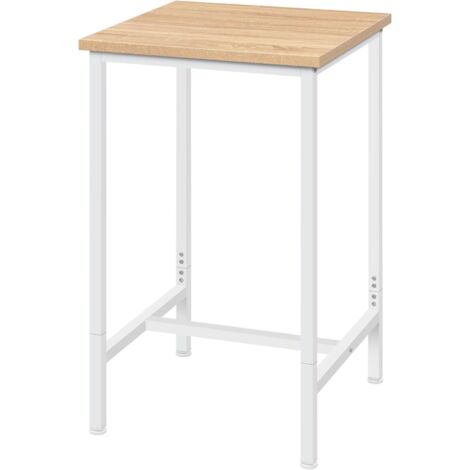 WOLTU Mesa alta cuadrada para mostrador de cocina, de metal y madera, roble claro+blanco
