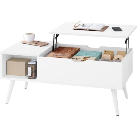WOLTU Mesa de Centro Mesa Elevadora Elevable para Salón Sofá Gabinete Revistero 100x50x(43-57) cm, Blanco