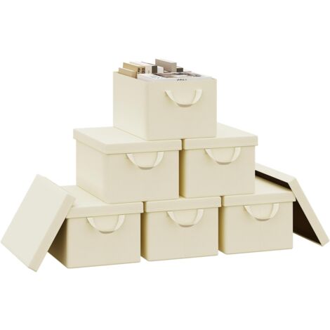 WOLTU 6x Cajas de almacenamiento con tapa, caja 43x33x26cm, crema, 36L
