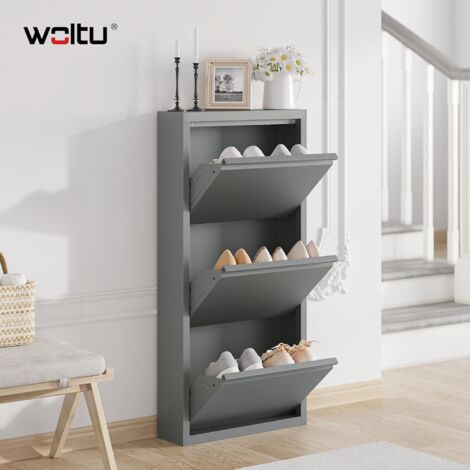 WOLTU Zapatero con 3 cajones para 9 pares de zapatos gris claro