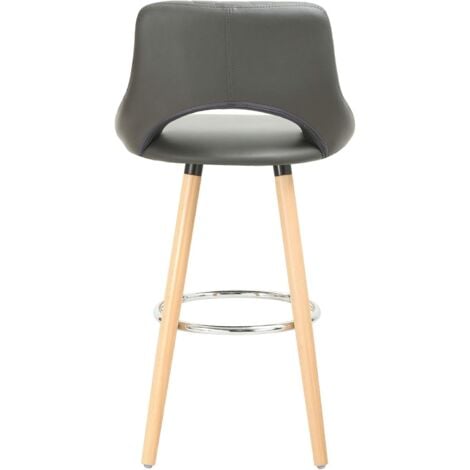 WOLTU Juego de 2 taburetes de bar con respaldo y reposapiés, de piel sintética y madera maciza, asiento acolchado, 43 x 43 x 91 cm, color gris