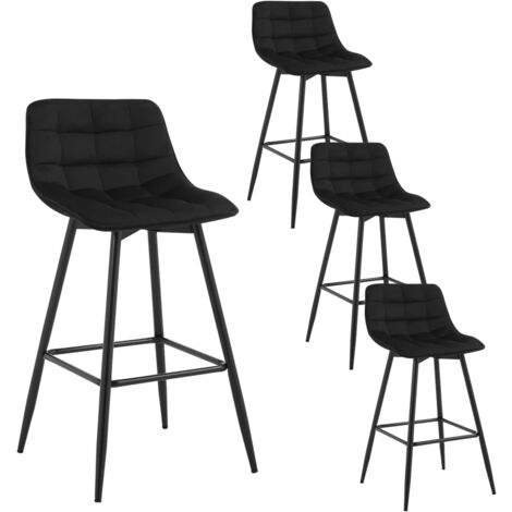 WOLTU Juego de 4 taburetes de bar con reposapiés - Taburete de bar/bistró - Asiento de terciopelo - Patas de metal - Negro