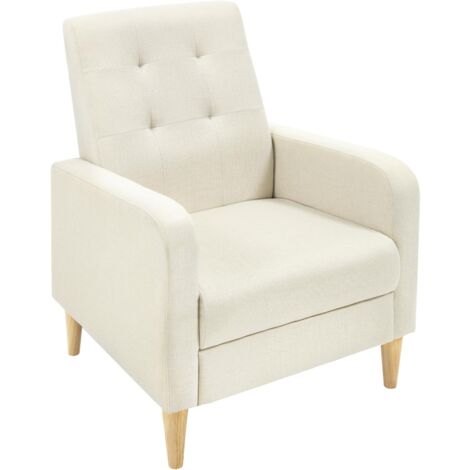 WOLTU Sillón relax de lino con patas de madera, color beige