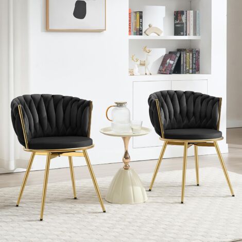 WOLTU - Sillón giratorio tapizado moderno, 2 unidades, para escritorio de oficina, terciopelo, color negro (1/5)