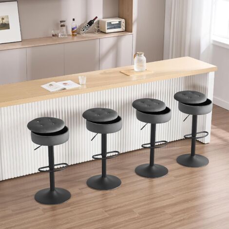 WOLTU - Juego de 4 taburetes de bar para cocina, altos, giratorios y ajustables, con reposapiés en forma de península, color gris oscuro (1/5)