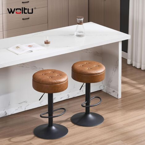 WOLTU - Juego de 2 taburetes de bar para cocina, altos, giratorios y ajustables, con reposapiés tipo península - Marrón (1/5)
