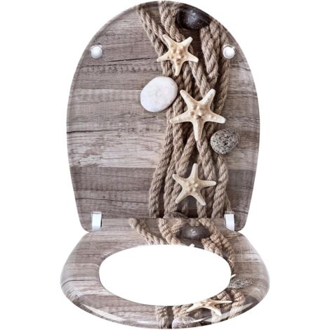 WOLTU Asiento de inodoro con descenso automático Forma de O, Estrella de Mar Gris (1/5)