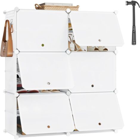 WOLTU Zapatero modular de 6 compartimentos, móvil, para 24 pares, ahorra espacio, blanco