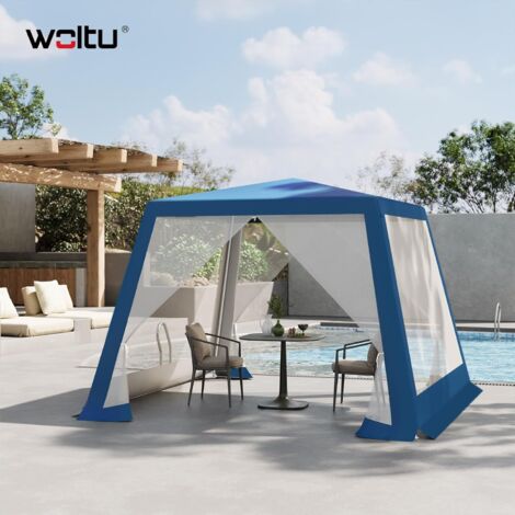 WOLTU Cenador de jardín de 3 x 3 m con mosquitera en las paredes laterales, color azul