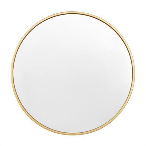 WOLTU Espejo de baño redondo decorativo de pared para entrada, φ70 cm, dorado