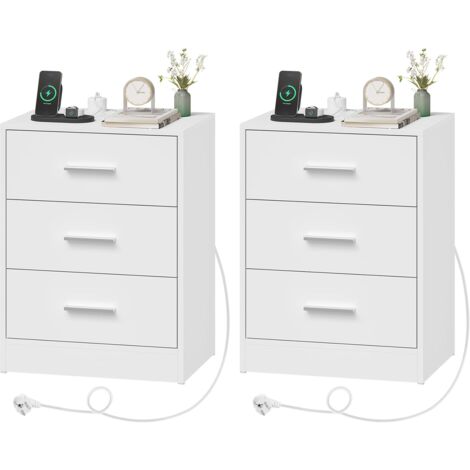 WOLTU - Juego de 2 mesitas de noche moderna con 3 cajones, mesa auxiliar, sofá, cómoda, habitación infantil, color blanco