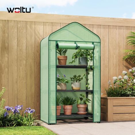 WOLTU Invernadero de jardín de polietileno con ruedas para hortalizas, 3 niveles, 140 g/m², protege tus plantas, 70 x 50 x 131 cm, verde
