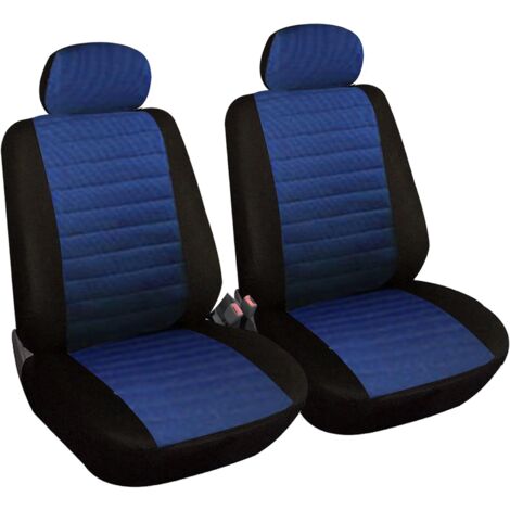 WOLTU 2X Fundas de Asiento para Coche Universal Delantero Cubierta para Asiento Automóvil sin Bolsa de Aire Poliéster Negro/Azu