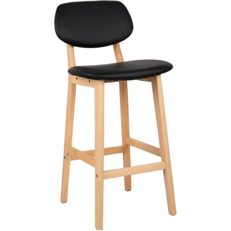 WOLTU Juego de 2 taburetes de Bar Bien Acolchado Asiento y Respaldo de Cuero Artificial Silla de Diseño Madera Negro