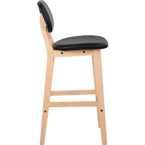 WOLTU Juego de 2 taburetes de Bar Bien Acolchado Asiento y Respaldo de Cuero Artificial Silla de Diseño Madera Negro