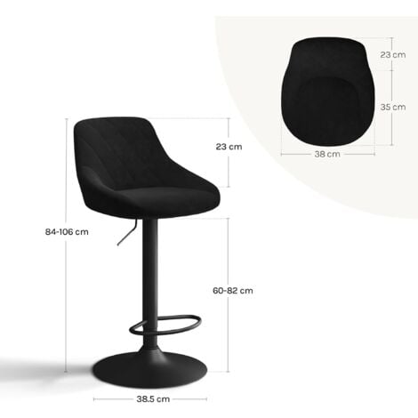 WOLTU 2X Taburete de Bar con Respaldo Terciopelo Taburetes Alto Cocina Regulable en Altura Taburete Giratorio Sillas Bar Taburete de Escritorio Negro