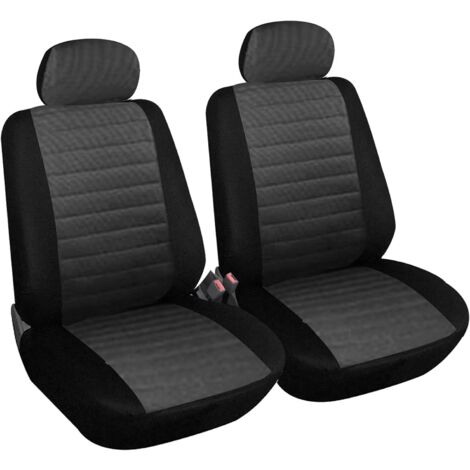 WOLTU 2X Fundas de Asiento para Coche Universal Delantero Cubierta para Asiento Automóvil sin Bolsa de Aire Poliéster Negro/Gris