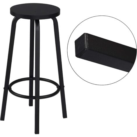 WOLTU 2X Taburete de Bar Muebles Cocina Silla de Comedor Taburete Alto para Salon Cocina Estructura de Metal Asiento de MDF Negro