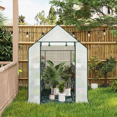 WOLTU Invernadero de Jardín con Niveles para Plantas 143x73x195 cm Invernadero Tipo Caseta de Jardín Cultivos Flores Tomates y Verduras Blanco