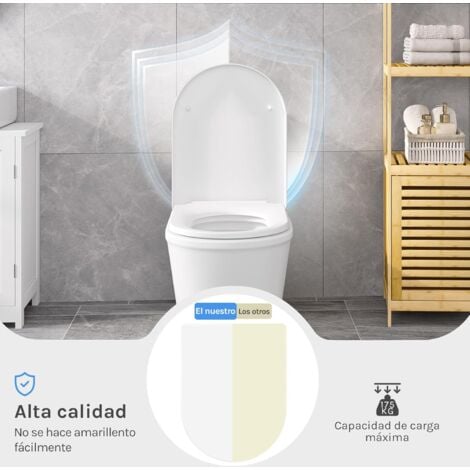 WOLTU Tapa de WC Tapa de Inodoro Asiento de Inodoro Bisagra de Cierre Suave Instalar Rápida/Demontar Rápida Plastico Antibacteriano Blanco