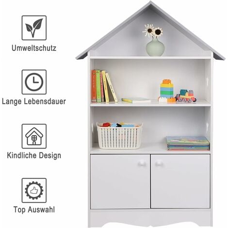 Mueble de almacenaje para niño, blanco - Camilo - con 7 compartimentos y 4  cestas grises y rosas