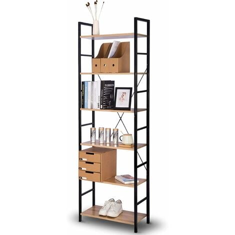 Librería estrecha moderna en madera Ossido White con cuatro estantes 39x41x  h182 cm