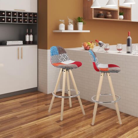WOLTU 2 x Taburete de Bar con Respaldo Marco de Madera Maciza Imitación de Cuero para Cocina Bar Paquete de 2 Unidades Multicolor Lino