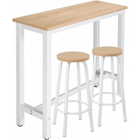 WOLTU Set Mesa de Bar y 2 uds Taburete de Bar Muebles Cocina Mesa de Bistro Silla de Comedor para Salon Estructura de Metal MDF 120x40x100cm Roble Claro