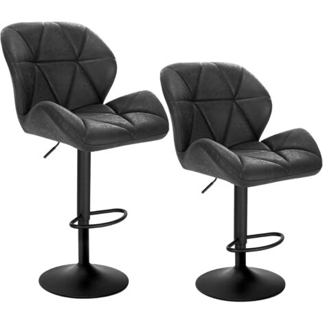 WOLTU 2X Taburete de Bar con Respaldo Sillas de Bar Regulables en Altura con Asiento Acolchado PU Sillas Giratorias Muebles Cocina Silla de Comedor Negro