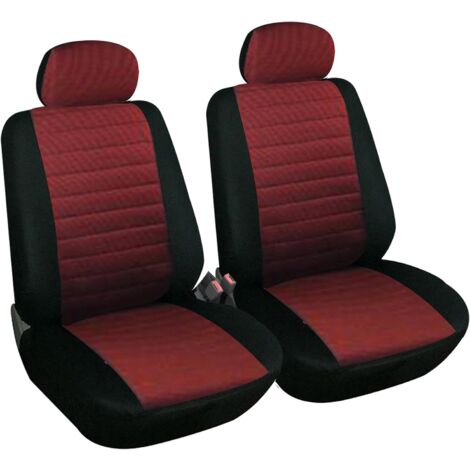 WOLTU 2X Fundas de Asiento para Coche Universal Delantero Cubierta para Asiento Automóvil sin Bolsa de Aire Poliéster Negro/Rojo