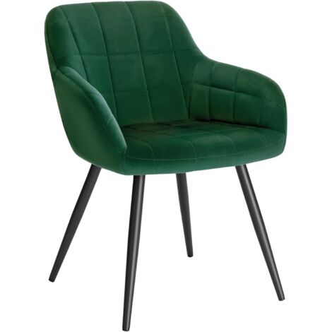 WOLTU 1x Sillas de Comedor Nordicas Estilo Vintage Juego de 1 Silla de Cocina Silla Tapizada con Reposabrazos Tapizadas en Terciopelo Estructura de Metal Verde Oscuro