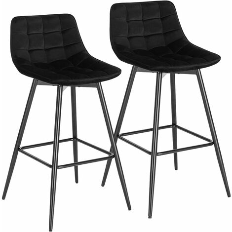 WOLTU 2X Taburete de Bar con Respaldo Paquete de 2 Marco de Metal Muebles Cocina Asiento de Terciopelo Taburete Alto Cocina Sillas Alta Bar Cocina Negro