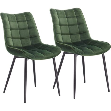WOLTU Pack de 2 Sillas de Comedor Asiento de Terciopelo Silla Diseño Ergonomica Silla Tapizada Estructura Metálica Sillón con Respaldo Silla de Cocina Verde Oscuro
