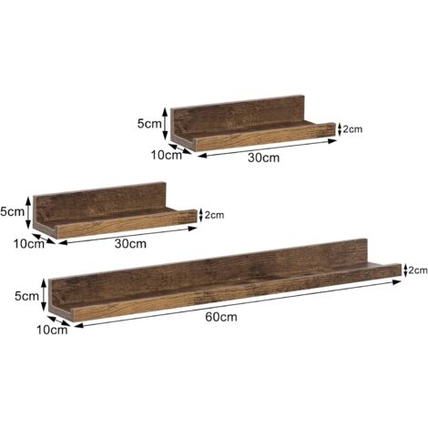 WOLTU Juego de 3 Soportes para Fotos estantería de Pared revistas Soporte para Fotos Estilo Vintage Color Marrone