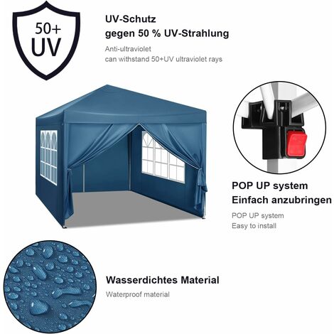 WOLTU Pabellón de Jardín Cenador Plegable Pérgola Cuadrada con Diseño Pop Up Carpa con Cubierta Tela Oxford Hecho de Tubos Metales con Tela 3x3 m Altura Ajustable para Camping y Playa Azul