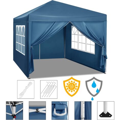 WOLTU Pabellón de Jardín Cenador Plegable Pérgola Cuadrada con Diseño Pop Up Carpa con Cubierta Tela Oxford Hecho de Tubos Metales con Tela 3x3 m Altura Ajustable para Camping y Playa Azul