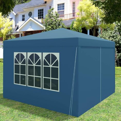 WOLTU Pabellón de Jardín Cenador Plegable Pérgola Cuadrada con Diseño Pop Up Carpa con Cubierta Tela Oxford Hecho de Tubos Metales con Tela 3x3 m Altura Ajustable para Camping y Playa Azul