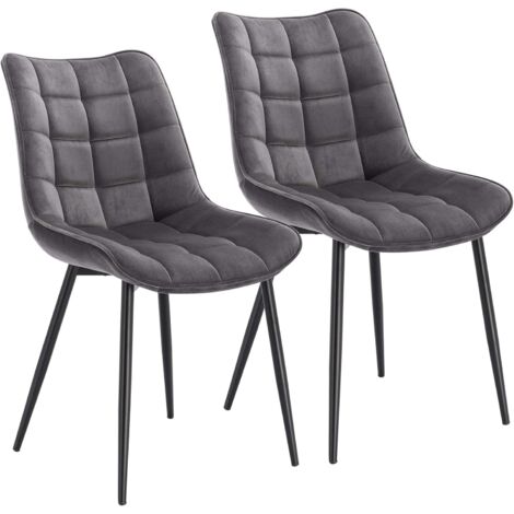 WOLTU Pack de 2 Sillas de Comedor Asiento de Terciopelo Silla Diseño Ergonomica Silla Tapizada Estructura Metálica Sillón con Respaldo Silla de Cocina Gris Oscuro