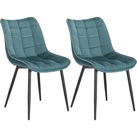 WOLTU Pack de 2 Sillas de Comedor Asiento de Terciopelo Silla Diseño Silla Tapizada Estructura Metálica Sillón con Respaldo Silla de Cocina Turquesa