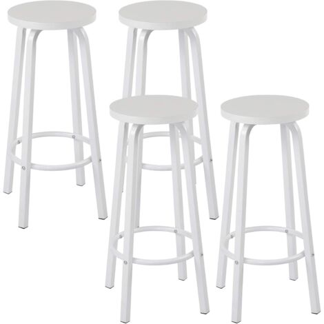 WOLTU 4X Taburete de Bar Muebles Cocina Silla de Comedor Taburete Alto para Salon Cocina Estructura de Metal Asiento de MDF Blanco