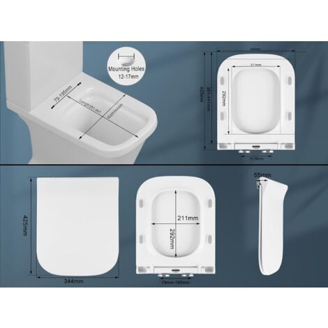 WOLTU Tapa de Inodoro con Cierre Suave Asiento de Inodoro UF Antibacteriana Tapa WC Universal con Liberacion Rápida para Limpieza Fácil con Bisagras Ajustables Cuadrado blanco