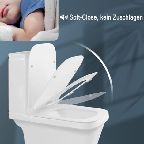 WOLTU Tapa de Inodoro con Cierre Suave Asiento de Inodoro UF Antibacteriana Tapa WC Universal con Liberacion Rápida para Limpieza Fácil con Bisagras Ajustables Cuadrado blanco