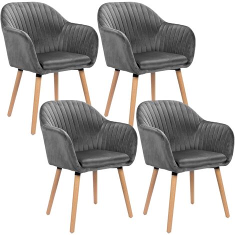 WOLTU 4X Sillas de Comedor Nordicas Estilo Vintage Juego de 4 Sillas de Cocina Sillas Tapizada con Reposabrazos en Terciopelo Estructura de Madera Sillas de Escritorio Gris Oscuro A